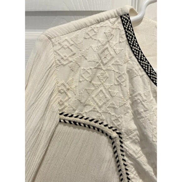 H&M‎ Women's Off White  Chiffon Blouse Size 10 Long Sleeve Boho Embroidered - Picture 5 of 6